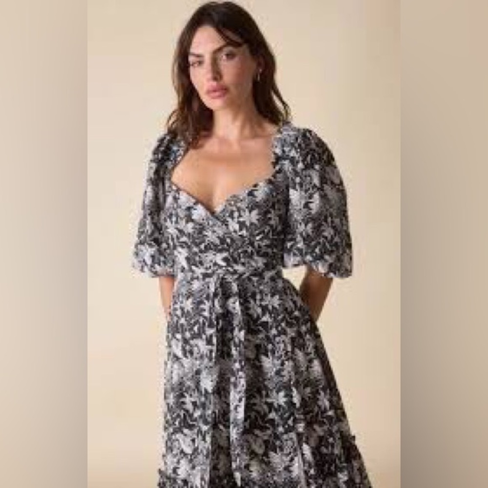 ST. ROCHE/.Romaine Cotton Wrap Midi Dress – Black & White Print – NWOT- sz 10